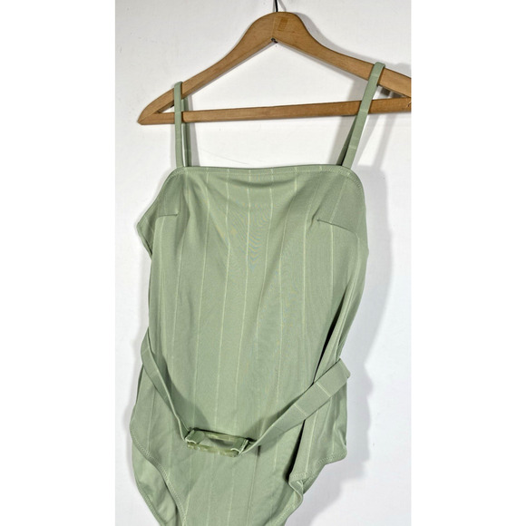 H&M Swimsuit Bathing Suit US Size L Green Padded Belted Vintage Inspired NEW - Picture 9 of 14